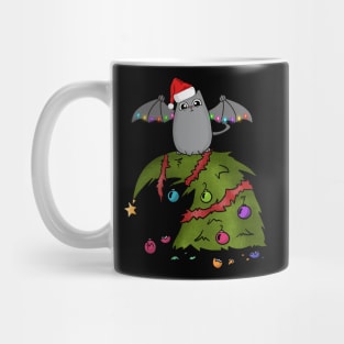 Bat Dragon Cat with Santa Hat on Christmas Tree Mug